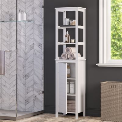 Image showing  Madison Single Door Tall Bathroom Cabinet Storage Organizer with an Open and Adjustable Interior Shelves