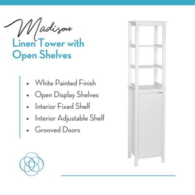 Image showing  Madison Single Door Tall Bathroom Cabinet Storage Organizer with an Open and Adjustable Interior Shelves
