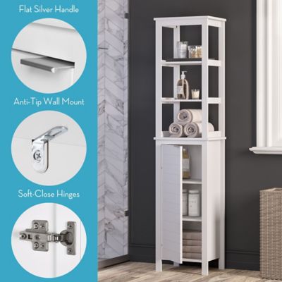 Image showing  Madison Single Door Tall Bathroom Cabinet Storage Organizer with an Open and Adjustable Interior Shelves