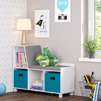 Image showing  Kids Reading Nook Cushioned Toy Storage Bench with Cubby Organizers