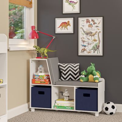 Image showing  Kids Reading Nook Cushioned Toy Storage Bench with Cubby Organizers, 02-198K