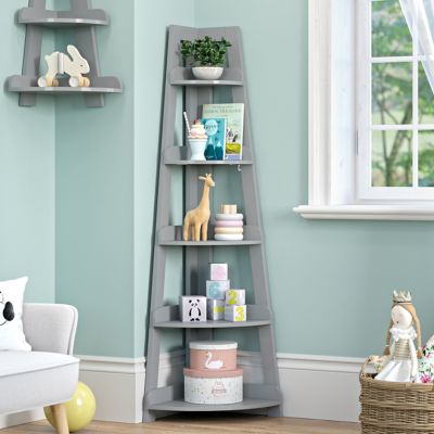 Image showing  Kids 5-Tier Corner Ladder Playroom Display Bookshelf Organizer, 02-187