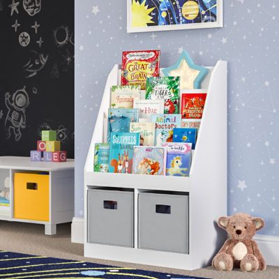 Image showing  Kids Bookshelf and Toy Storage Organizer with 4 Bookracks and 2 Cubbies