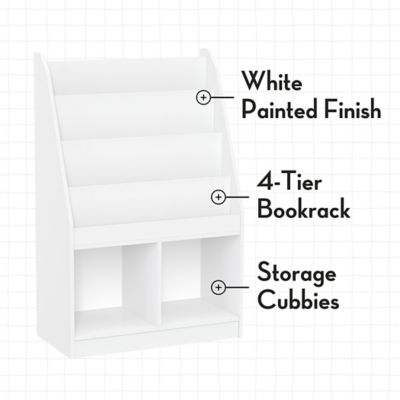Image showing  Kids Bookshelf and Toy Storage Organizer with 4 Bookracks and 2 Cubbies, 02-310K