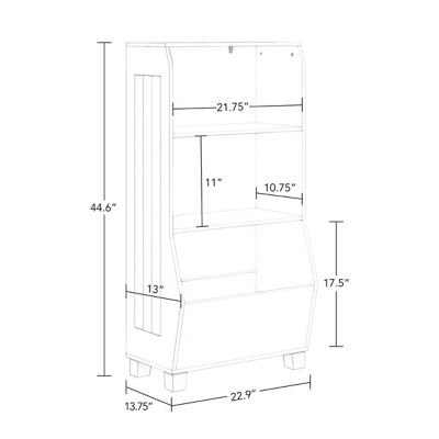 Image showing  Kids 23 in. Playroom Bookshelf with Veggie Bin Organizer and 2 Open Toy Storage Shelves