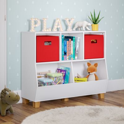 Image showing  Kids Catch-All Playroom 35 in. Toy Storage Organizer with 3 Cubbies and 2 Storage Compartments