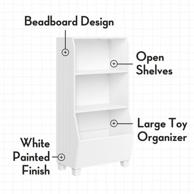 Image showing  Kids 23 in. Playroom Bookshelf with Veggie Bin Organizer, 2 Open Toy Storage Shelves