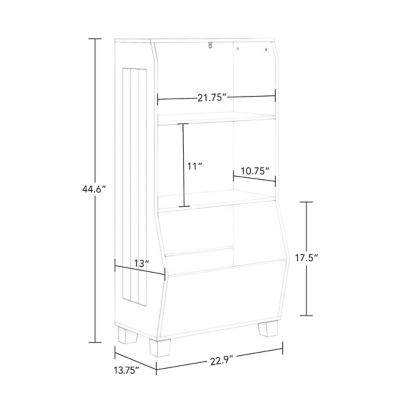 Image showing  Kids 23 in. Playroom Bookshelf with Veggie Bin Organizer, 2 Open Toy Storage Shelves