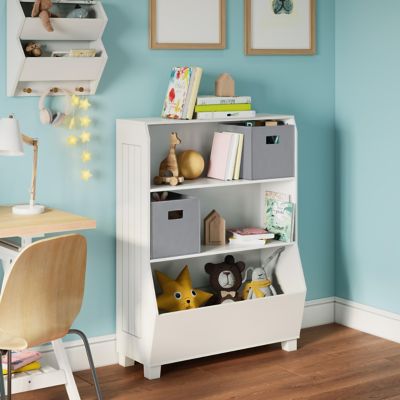 Image showing  Kids 34 in. Playroom Bookshelf with Veggie Bin Organizer, 2 Open Toy Storage Shelves, 02-354K