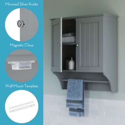 Image showing  Ashland Two-Door Bathroom and Laundry Wall Mount Storage Medicine Cabinet with Towel Bar, 06-085