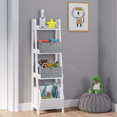 Image showing  Kids 4-Tier 13 in. Ladder Shelf Toy Organizer and Book Storage with 3 Open Display Shelf, 02-435K