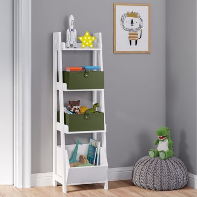 Image showing  Kids 4-Tier 13 in. Ladder Shelf Toy Organizer and Book Storage with 3 Open Display Shelf, 02-437K