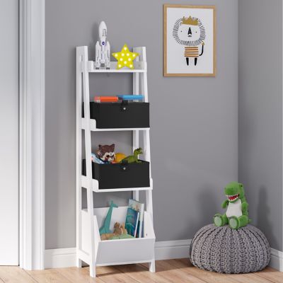 Image showing  Kids 4-Tier 13 in. Ladder Shelf Toy Organizer and Book Storage with 3 Open Display Shelf, 02-439K