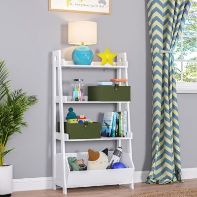 Image showing  Kids 4-Tier 24 in. Ladder Shelf Toy Organizer and Book Storage with 3 Open Display Shelf, 02-453K