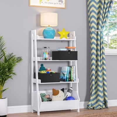 Image showing  Kids 4-Tier 24 in. Ladder Shelf Toy Organizer and Book Storage with 3 Open Display Shelf, 02-455K
