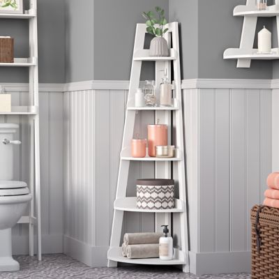 Image showing  Amery 5-Tier Tall Corner Ladder Shelf Tower with Display Shelf, 06-130