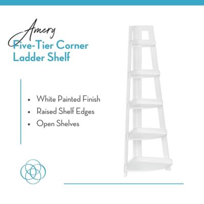 Image showing  Amery 5-Tier Tall Corner Ladder Shelf Tower with Display Shelf, 06-130