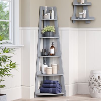 Image showing  Amery 5-Tier Tall Corner Ladder Shelf Tower with Display Shelf, 06-131