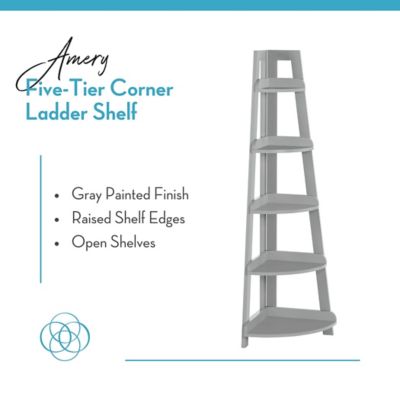 Image showing  Amery 5-Tier Tall Corner Ladder Shelf Tower with Display Shelf, 06-131