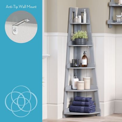 Image showing  Amery 5-Tier Tall Corner Ladder Shelf Tower with Display Shelf, 06-131
