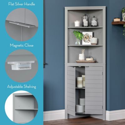 Image showing  2-Door Madison Tall Corner Bathroom Storage Cabinet with Open Shelves, Gray