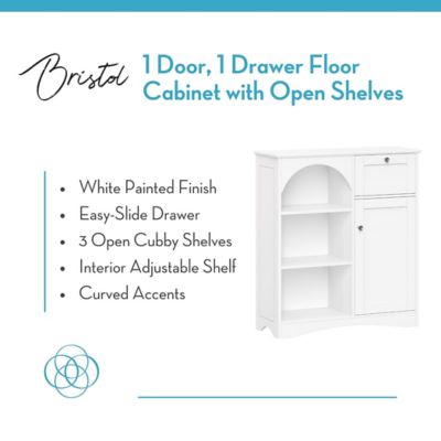 Image showing  1-Door Bristol Floor Cabinet with Open Shelves, 1-Drawer