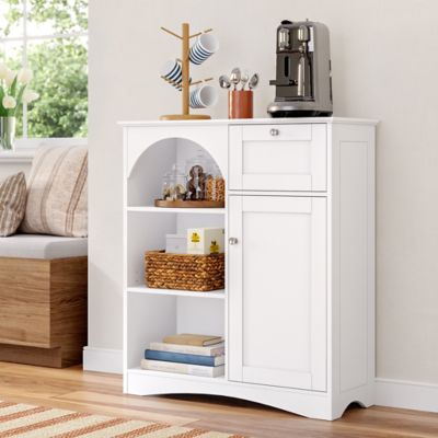 Image showing  1-Door Tall Kitchen Storage Cabinet with Open Shelves, 1-Drawer
