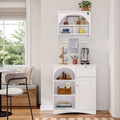 Image showing  1-Door Tall Kitchen Storage Cabinet with Open Shelves, 1-Drawer