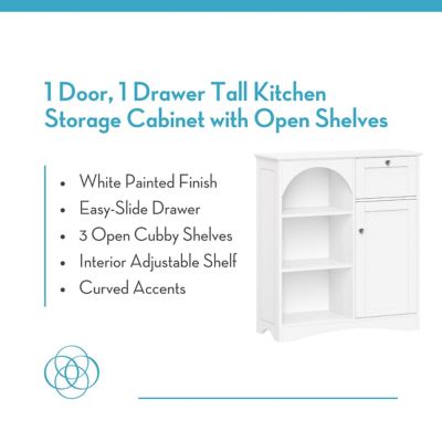 Image showing  1-Door Tall Kitchen Storage Cabinet with Open Shelves, 1-Drawer