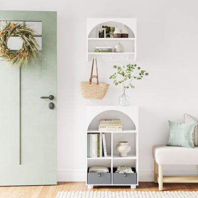 Image showing  Arched 23 in. 4 Cubby Storage Cabinet with 2pc Half Size Bins, 16-054K