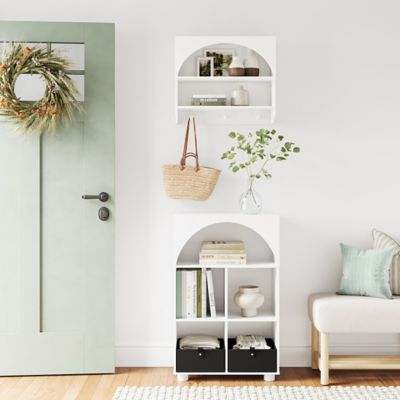 Image showing  Arched 23 in. 4 Cubby Storage Cabinet with 2 pc. Half Size Bins