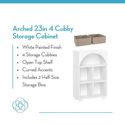 Image showing  Arched 23 in. 4 Cubby Storage Cabinet with 2pc Half Size Bins, 16-056K