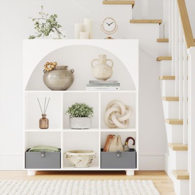 Image showing  Arched 35 in. 6 Cubby Storage Cabinet with 2pc Half Size Bins, 16-057K