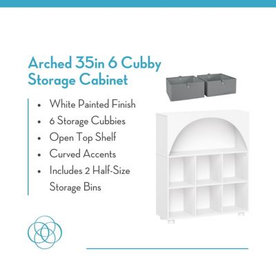 Image showing  Arched 35 in. 6 Cubby Storage Cabinet with 2pc Half Size Bins, 16-057K