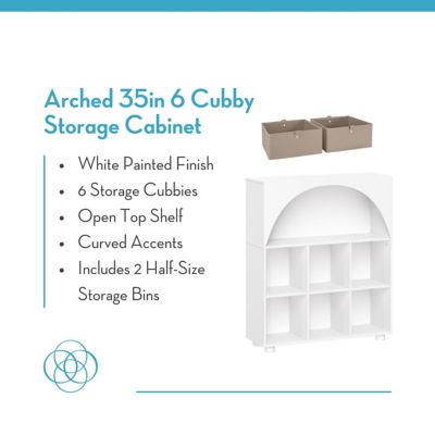 Image showing  Arched 35 in. 6 Cubby Storage Cabinet with 2pc Half Size Bins, 16-059K