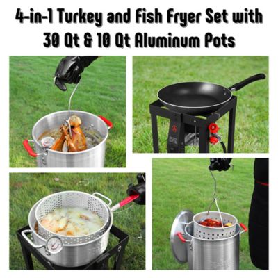 Image showing  30 qt. Turkey Fryer & Basket & 10 qt. Fish Fryer Kit, 50,000 BTU, CSA Certified, Auto Ignition, 10 PSI Regulator & Hose