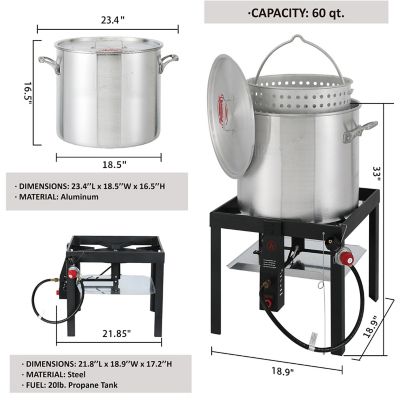 Image showing  60 qt. Aluminum Seafood Boil Pot with Strainer Basket, 100,000 BTU, Outdoor Fryer Kit for Seafood Boiling, CSA Certified