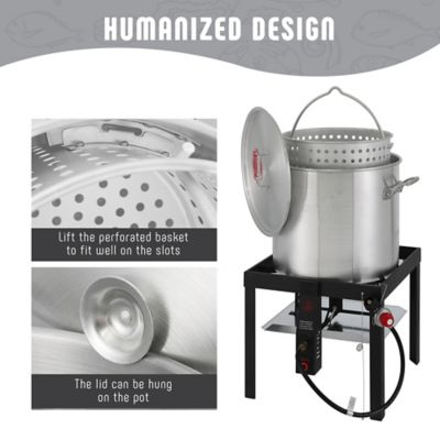Image showing  60 qt. Aluminum Seafood Boil Pot with Strainer Basket, 100,000 BTU, Outdoor Fryer Kit for Seafood Boiling, CSA Certified