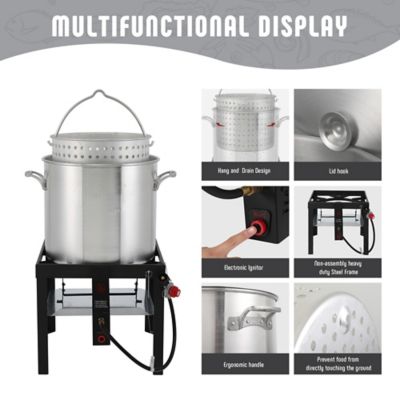 Image showing  60 qt. Aluminum Seafood Boil Pot with Strainer Basket, 100,000 BTU, Outdoor Fryer Kit for Seafood Boiling, CSA Certified