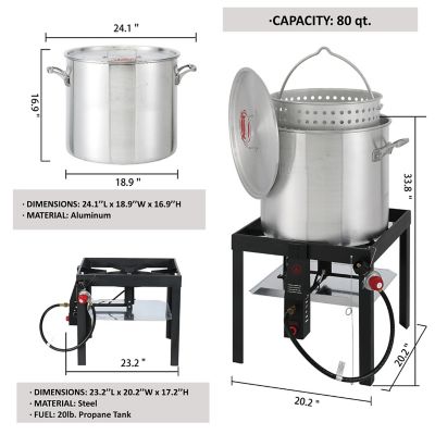 Image showing  80 qt. Aluminum Seafood Boil Pot with Strainer Basket, 100,000 BTU, Outdoor Fryer Kit for Seafood Boiling, CSA Certified