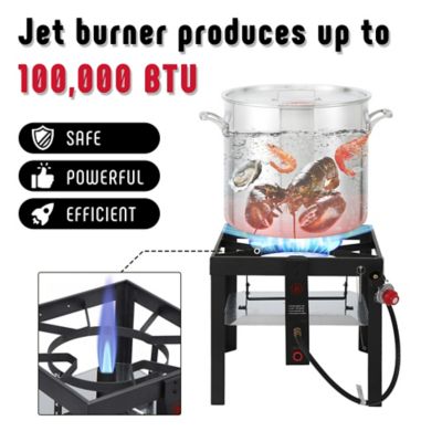 Image showing  80 qt. Aluminum Seafood Boil Pot with Strainer Basket, 100,000 BTU, Outdoor Fryer Kit for Seafood Boiling, CSA Certified