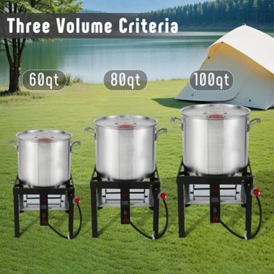Image showing 5 th Feasto 80 qt. Aluminum Seafood Boil Pot with Strainer Basket, 100,000 BTU, Outdoor Fryer Kit for Seafood Boiling, CSA Certified