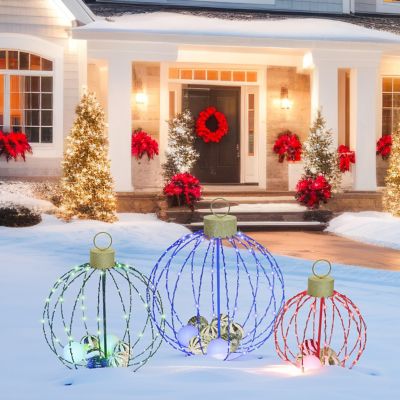 Image showing  3-Piece Multi-Color Metal Balls Christmas Holiday Yard Decoration with Mini Balls Ornament