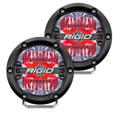 RIGID 4 in. 9-36V 360-Series Round Off-Road LED Lights, Drive Beam Red Backlight, 2-Pack