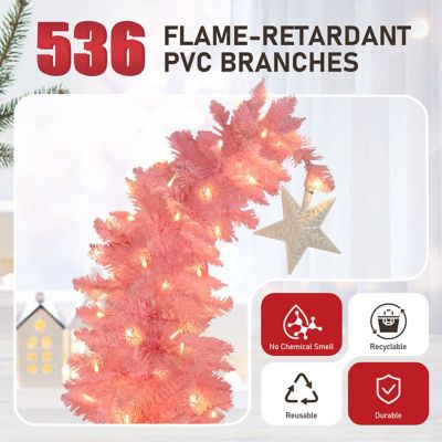 Image showing  Christmas Tree Prelit Halloween Christmas Tree with Lights and Bendable Branches, Pink