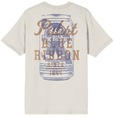 Pabst Blue Ribbon Men's Logo Text Over Beer Can Two-Sided Graphic T-Shirt