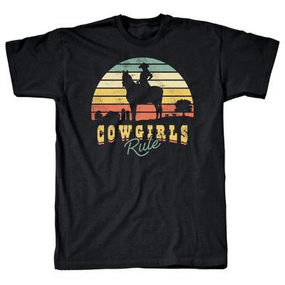 Goodie Two Sleeves Cowgirls Rule Sunset Crew Neck Short-Sleeve Graphic T-Shirt