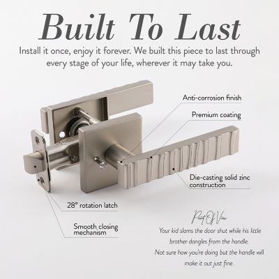 Image showing 7 th McBowery Groove Combined Modern Heavy Duty Interior Door Handle, MB-1104PVSN-RH