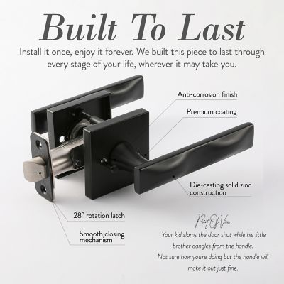 Image showing 7 th McBowery Essex Modern Heavy Duty Interior Door Handle, MB-1105DMMB