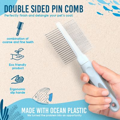 Image showing  Double-Sided Pin Comb for Pets, Eco-Friendly Grooming Tool for Dogs and Cats, OPDSPCM07-BEI